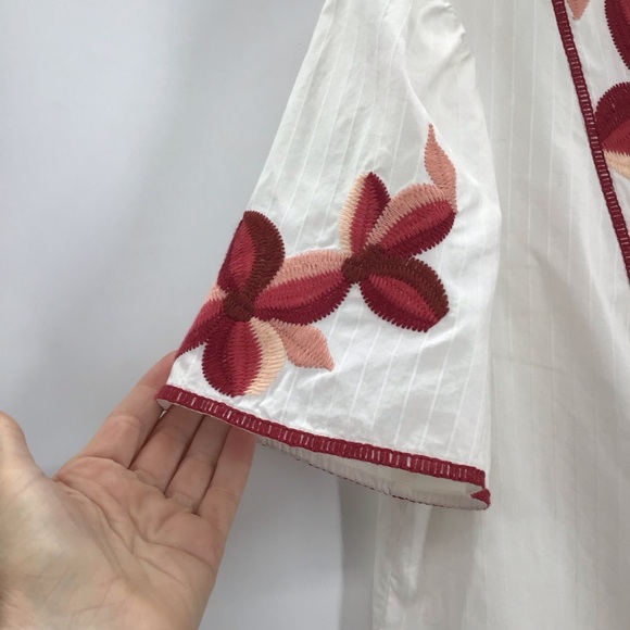 Madewell Fable Embroidered Oversized Top Blouse Floral Boho Casual Red/Wh Size S - Picture 7 of 8